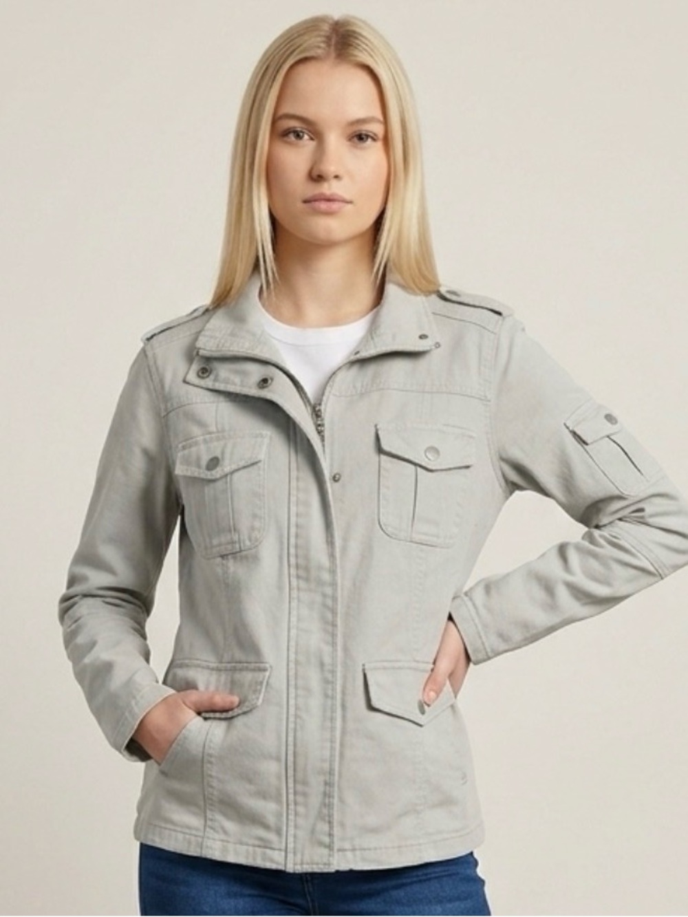 Thread & Supply Military Utility Jacket Gray Women’s Size S 98% cotton